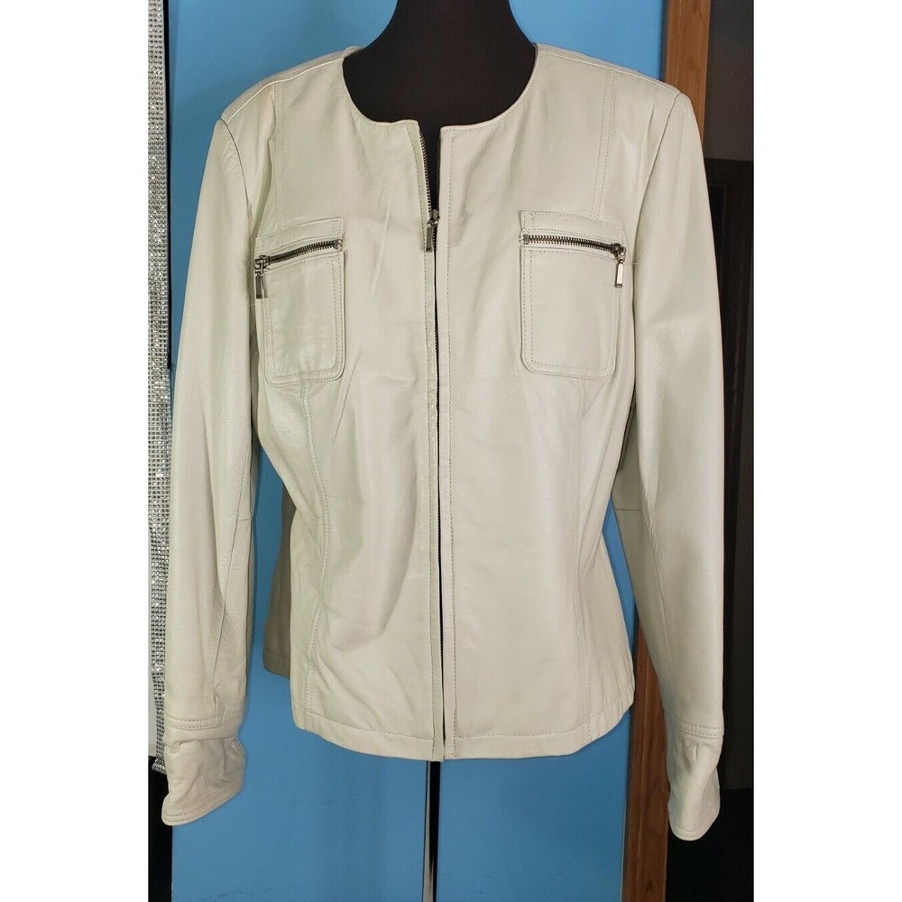 John Paul Richard Uniform Women’s Ivory LAMB Leather Jacket Size 10/12 SOFT